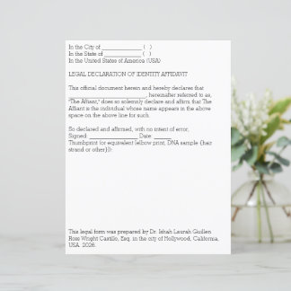 Papier Déclaration légale d'affidavit d'identification
