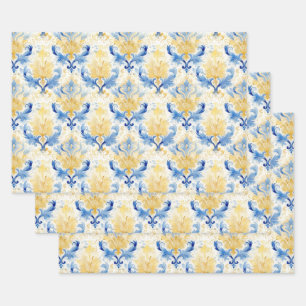 PAPIER DÉCORATIF BLEU ET JAUNE EN COULEUR D'EAU DO