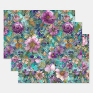 PAPIER DÉCORATIF EN VERRE COLORÉ MOTIF FLEURI VIOL