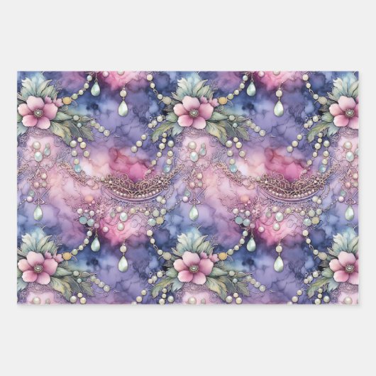 PAPIER DÉCORATIF ROSE ET PURPLE ORNATE ENCHANTANT (Devant 3)