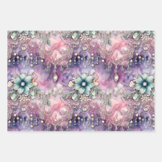 PAPIER DÉCORATIF ROSE ET PURPLE ORNATE ENCHANTANT (Devant 2)