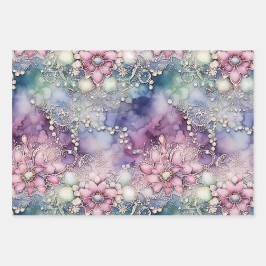 PAPIER DÉCORATIF ROSE ET PURPLE ORNATE ENCHANTANT (Devant)