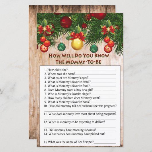 Papier décorations de noël comment bien savez-vous jeu (Devant / Derrière)