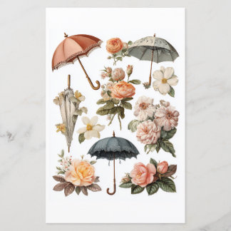 Papier Découpage - fleurs et parapluies romantiques vinta