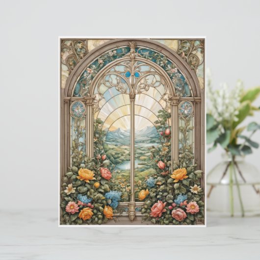 Papier Découpage - Vitrail avec fleurs (Debout devant)