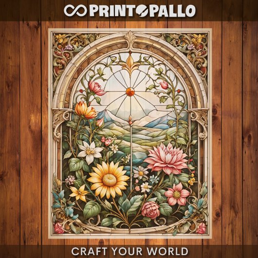 Papier Découpage - Vitrail avec fleurs