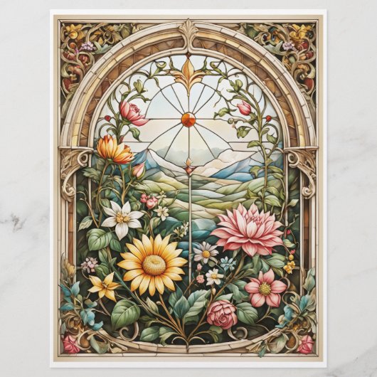 Papier Découpage - Vitrail avec fleurs (Devant)