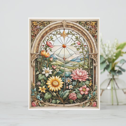 Papier Découpage - Vitrail avec fleurs (Debout devant)