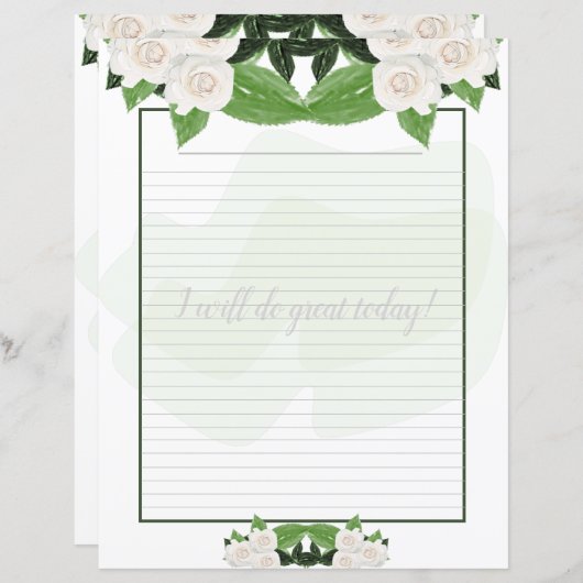 Papier d'écriture floral Roses blanches (Devant / Derrière)