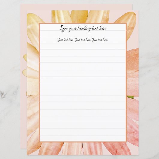 Papier d'écriture florale rose (Devant / Derrière)