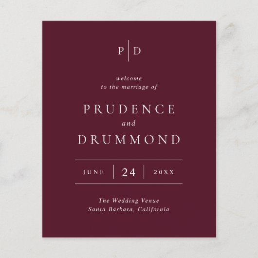 Papier Deep Burgundy Classic Wedding Program (Devant)