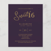 Papier Deep Purple SWEET 16 Élégant Moderne Anniversaire  (Devant)