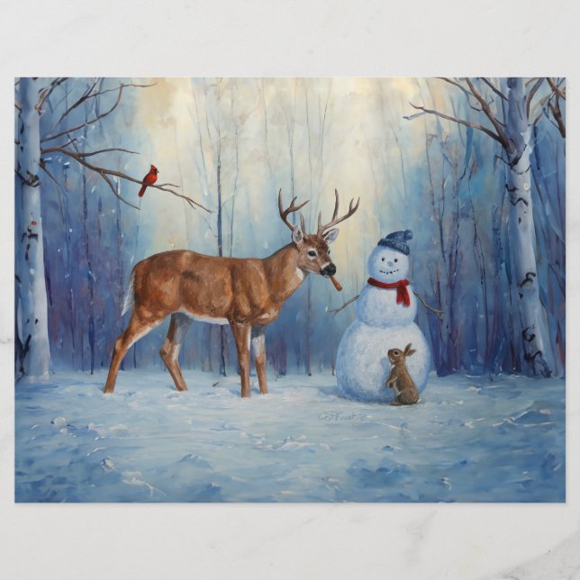 Papier Deer et Happy Snowman hiver de vacances scène (Devant)