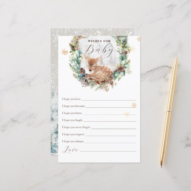 Papier Deer Winter Woodland Wis Baby shower Game (Devant/Arrière en situation)