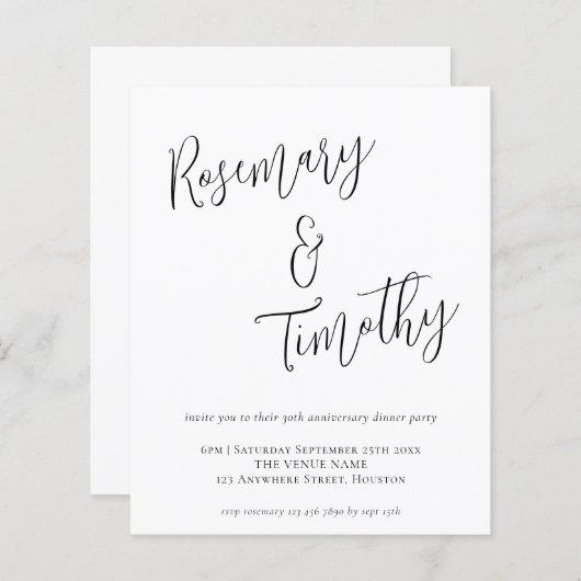 Papier Déjeuner de Mariage de script informel Budget (Devant / Derrière)