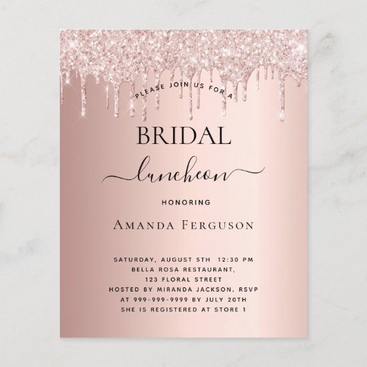 Papier Déjeuner nuptial budget rose robe or invitation (Dos)