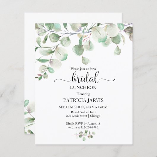 Papier Déjeuner nuptial Budget vert Invitations (Devant / Derrière)