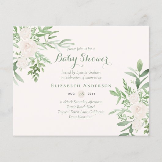 Papier Délicat Floral Thème Baby shower Invitations BUDGE (Devant)
