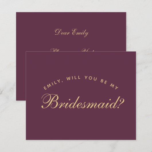 Papier Demande de Demoiselle d'Honneur Budget Couleur Vin (Devant / Derrière)