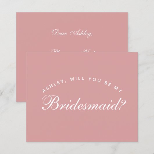 Papier Demande de Demoiselle d'Honneur Rose Poussiéreuse  (Devant / Derrière)