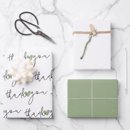 Papier d'emballage 3 ensembles Cœur vert blanc Mer (Recto)