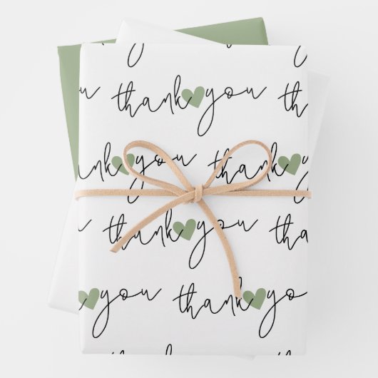 Papier d'emballage 3 ensembles Merci Cœur Vert Bla (En situation)