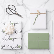 Papier d'emballage 3 ensembles Merci Cœur Vert Bla