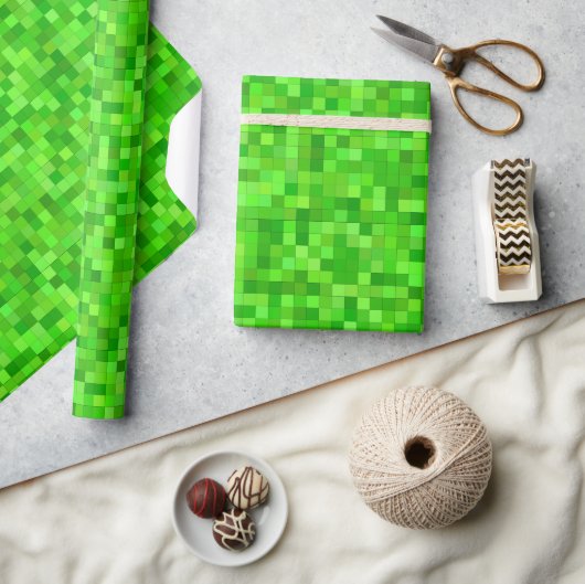 Papier d'emballage à pixels verts, cadeau d'annive (Artisanat)