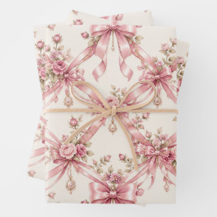 Papier d'emballage à ruban rose Coquette   Ruban f