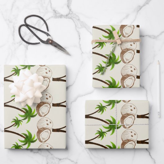 Papier d'emballage Arbre de Coco Tropical (Recto)