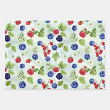 Papier d'emballage assorti thème myrtille Feuilles