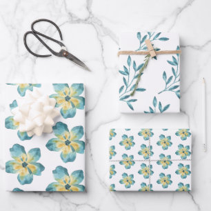 Papier d'emballage bleu aquarelle feuille plate en