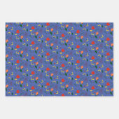 Papier d'emballage bleu motif jaune rouge fleur sa (Devant)