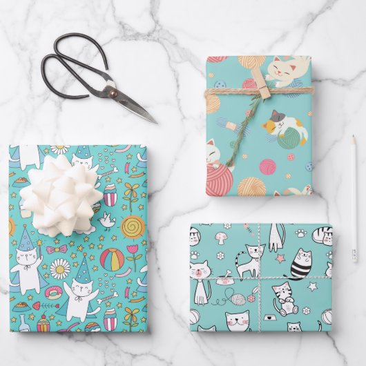 Papier d'emballage bleu Party Cats (Recto)