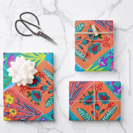 Papier d'emballage bouquet floral patchwork (Recto)