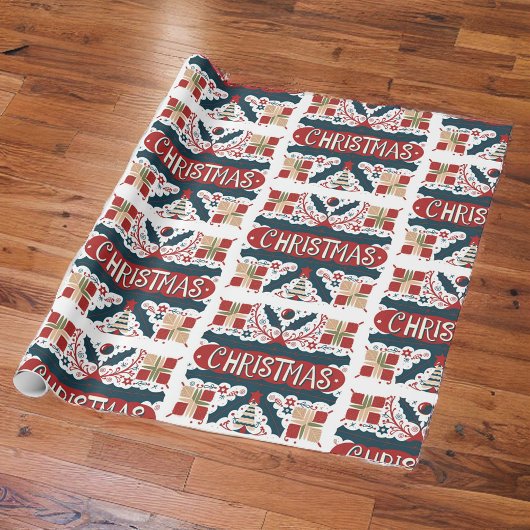 papier d'emballage cadeau avec des designs de Noël