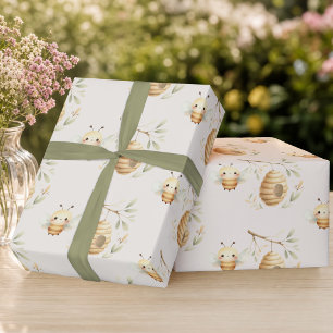 Papier d'emballage cadeau Bébé Abeille à l'aquarel