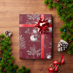 Papier d'emballage cadeau Bonhomme de neige rouge 