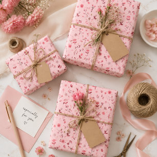 Papier d'emballage cadeau botanique floral rose mi