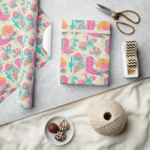 Papier d'emballage cadeau Cowgirl d'été rétro