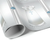 Papier d'emballage cadeau de baptême garçon (Coin rond)