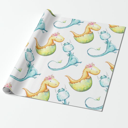 Papier d'emballage cadeau de dragons de bébé (Déroulé)