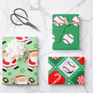 Papier d'emballage cadeau de Noël de baseball