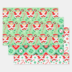 Papier d'emballage cadeau de Noël de baseball