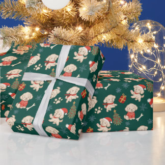 papier d'emballage cadeau de Noël de chiot