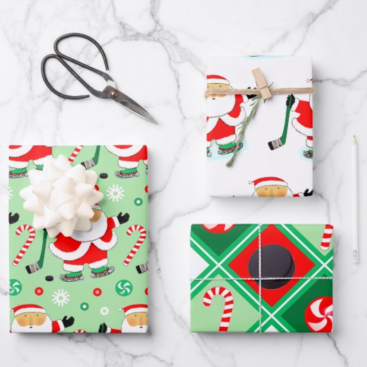 Papier d'emballage cadeau de Noël de hockey (Recto)
