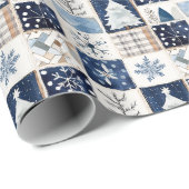 Papier d'emballage cadeau de Noël Patchwork d'hive (Coin rond)