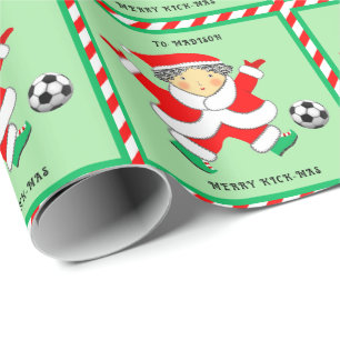 Papier d'emballage cadeau de Noël pour foot fémini