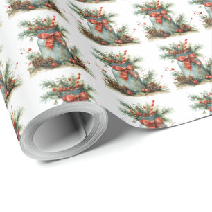 Papier d'emballage cadeau de Noël rustique ruban r