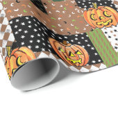 Papier d'emballage cadeau d'Halloween patchwork (Coin rond)